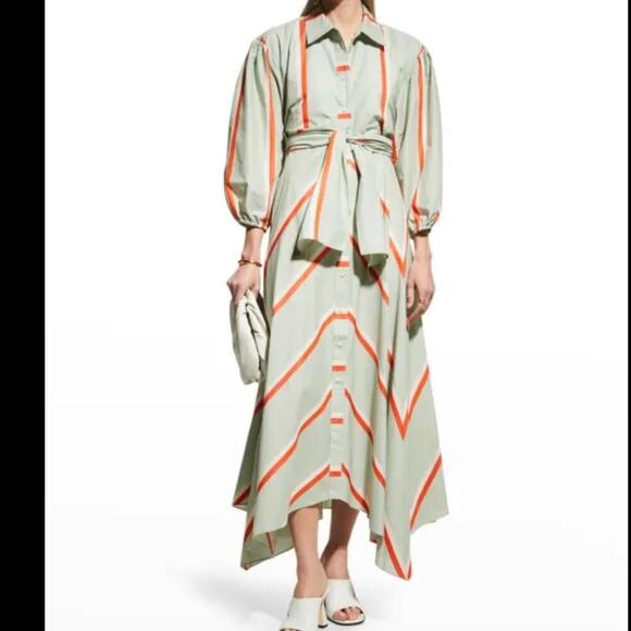 Tanya Taylor Azaria Striped Button-Front Midi Shirt Dress Size 4 Green Orange - Picture 1 of 9